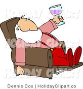 Holiday Clip Art Of A Relaxing Bearded Santa Drinking Wine In His