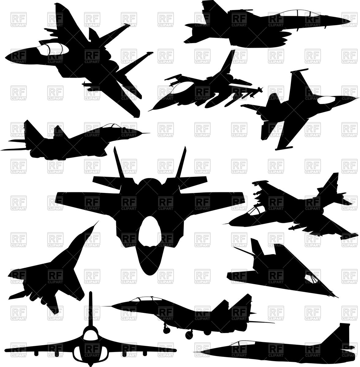 Military Jet Fighter Silhouettes Download Royalty Free Vector Clipart