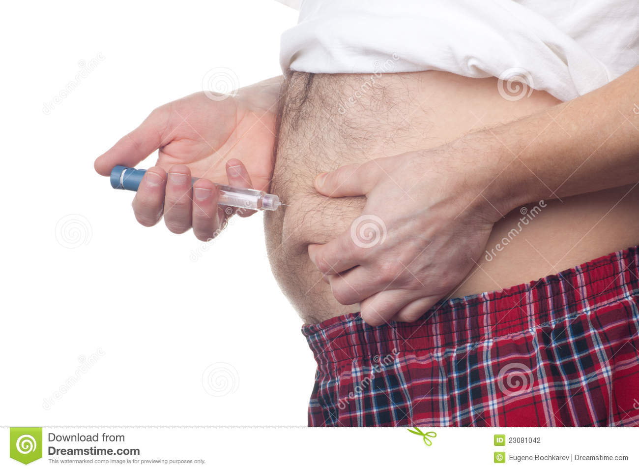 Overweight Fat Man With Diabetes Gets An Insulin Injection In Abdomen