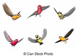 Set Of Songbirds   3d Render   Colorful Songbirds In White   