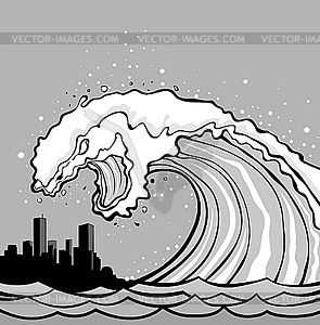 Tsunami Monster Over City   Vector Clip Art