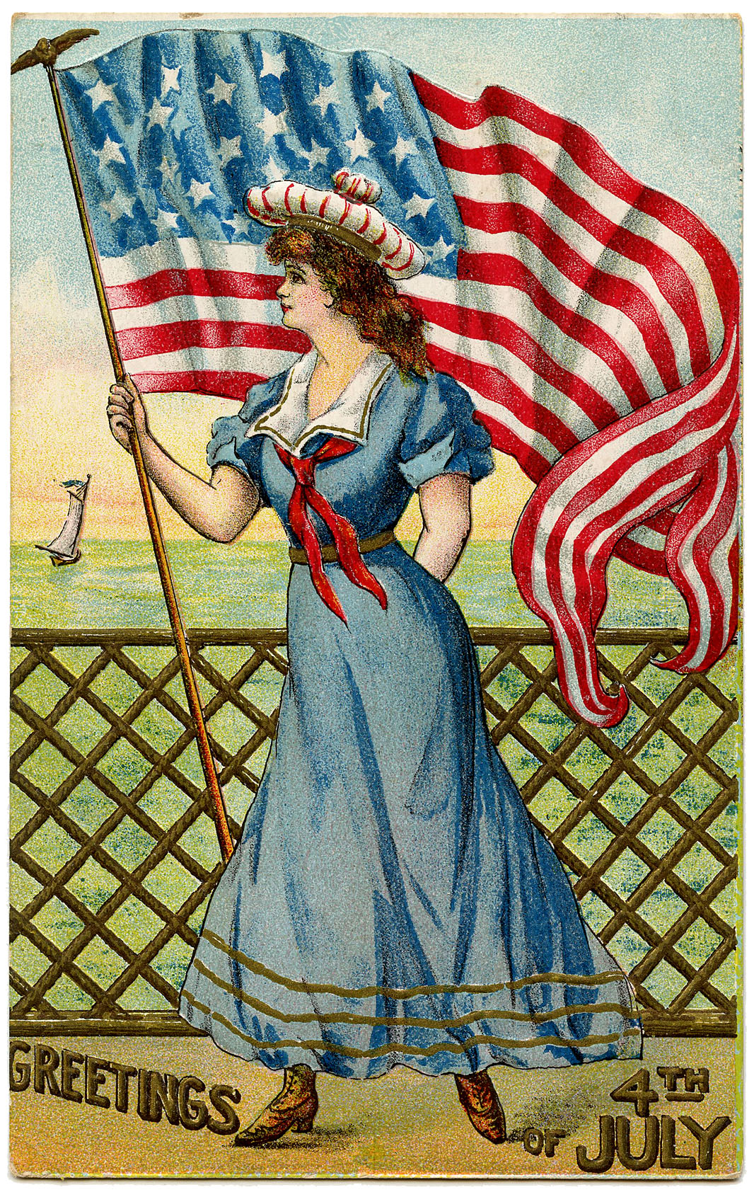 Vintage Patriotic Image   4th Of July   Sailor Girl   The Graphics