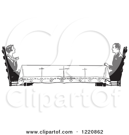     White Retro Housewife Across A Long Table From Her Husband By Picsburg