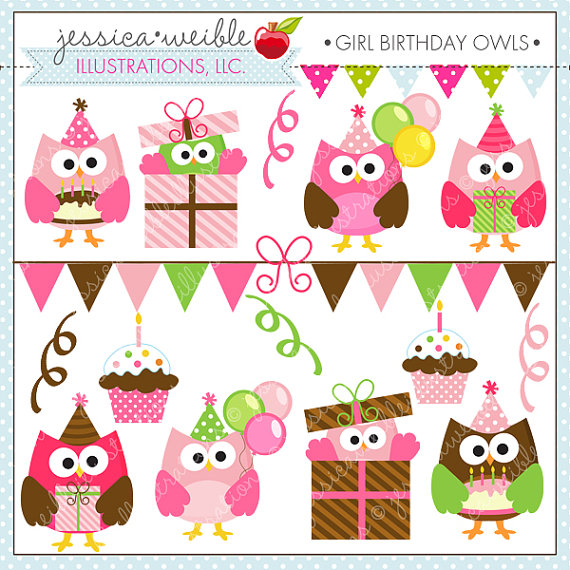     And Personal Use Pink Girl Owl Clipart Birthday Girl Graphics