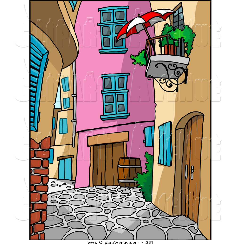 Avenue Clipart Of A Cobblestoned Alleyway With Wooden Doors And    