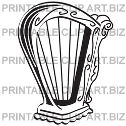 Black And White Harp Instrument Over A White Background Clipart    