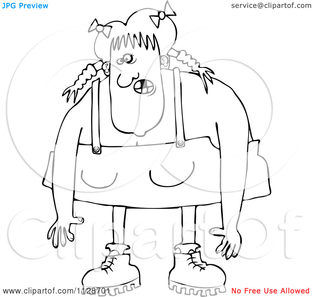 Cartoon Of An Outlined Redneck Hillbilly Woman   Royalty Free Vector
