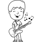 Cartoon Teen Boy Guitar  Black And White Line Art