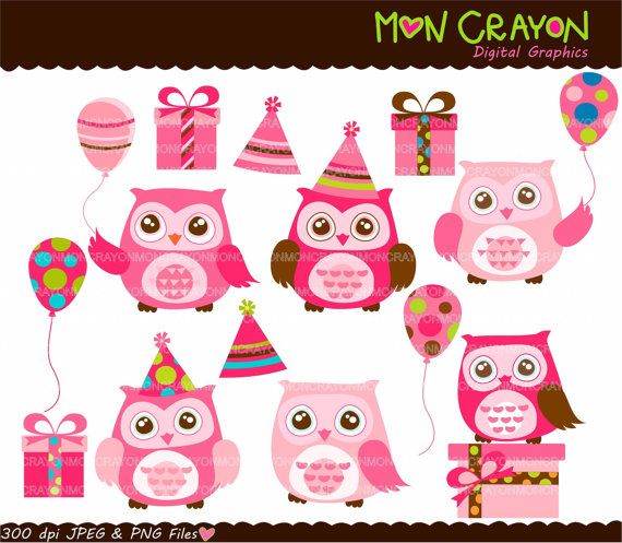 Clip Art  Colourful Hoot Happy Birthday Owls Digital Clip Art    