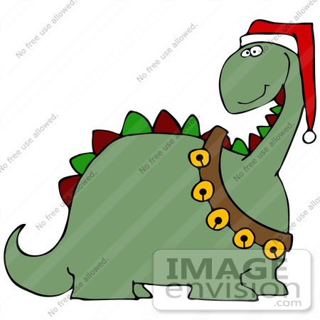 Clip Art Graphic Of A Festive Christmas Dinosaur With Jingle Bells And