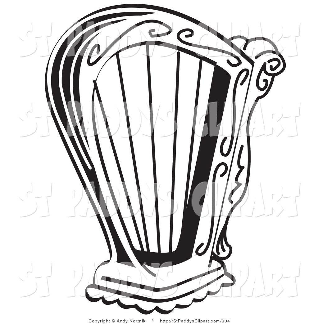 Clip Art Of A Black And White Standing Harp Instrument Over A White