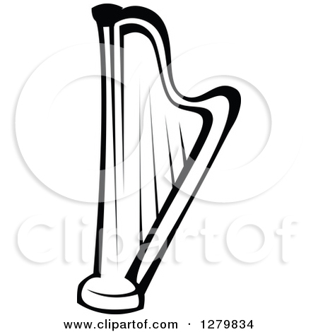 Clipart Of A Black And White Harp 2   Royalty Free Vector Illustration