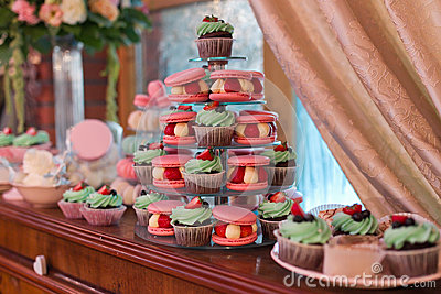 Colorful More Macaroon On Table  Candy Bar 