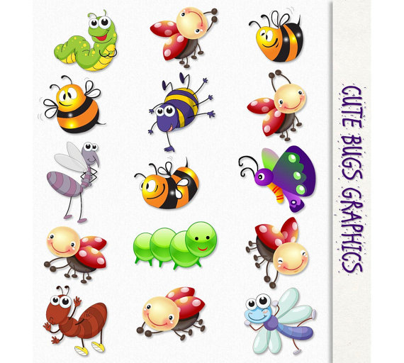 Cute Bugs Clip Art Insects Clipart Scrapbook Graphic Butterflies