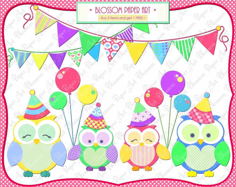 Cute Owls Party Clipart Clip Art Birthday Printables Personal    