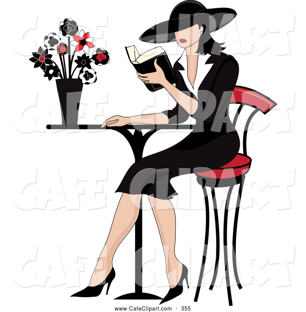 French Woman Reading A Book At A Bistro Table By Pams Clipart