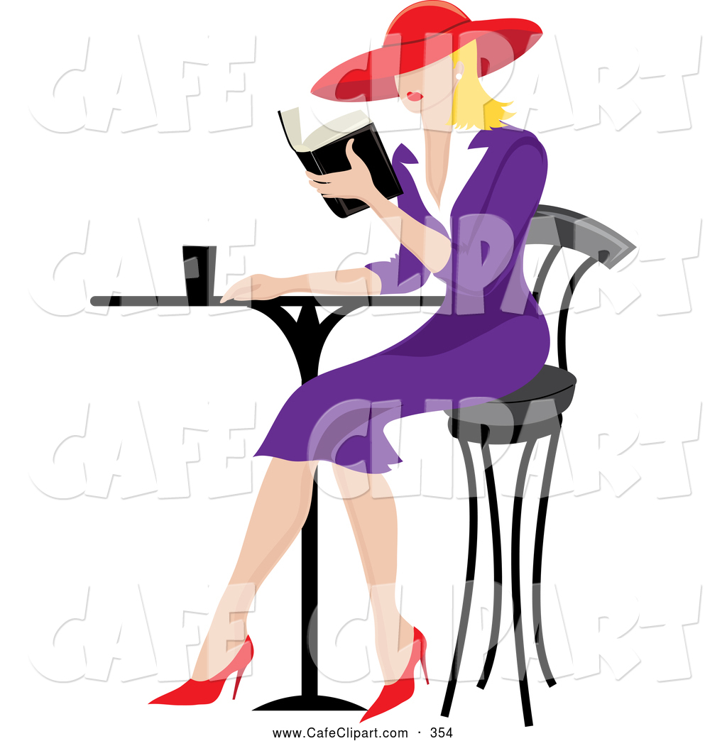     French Woman Reading A Book At A Bistro Table On White By Pams Clipart
