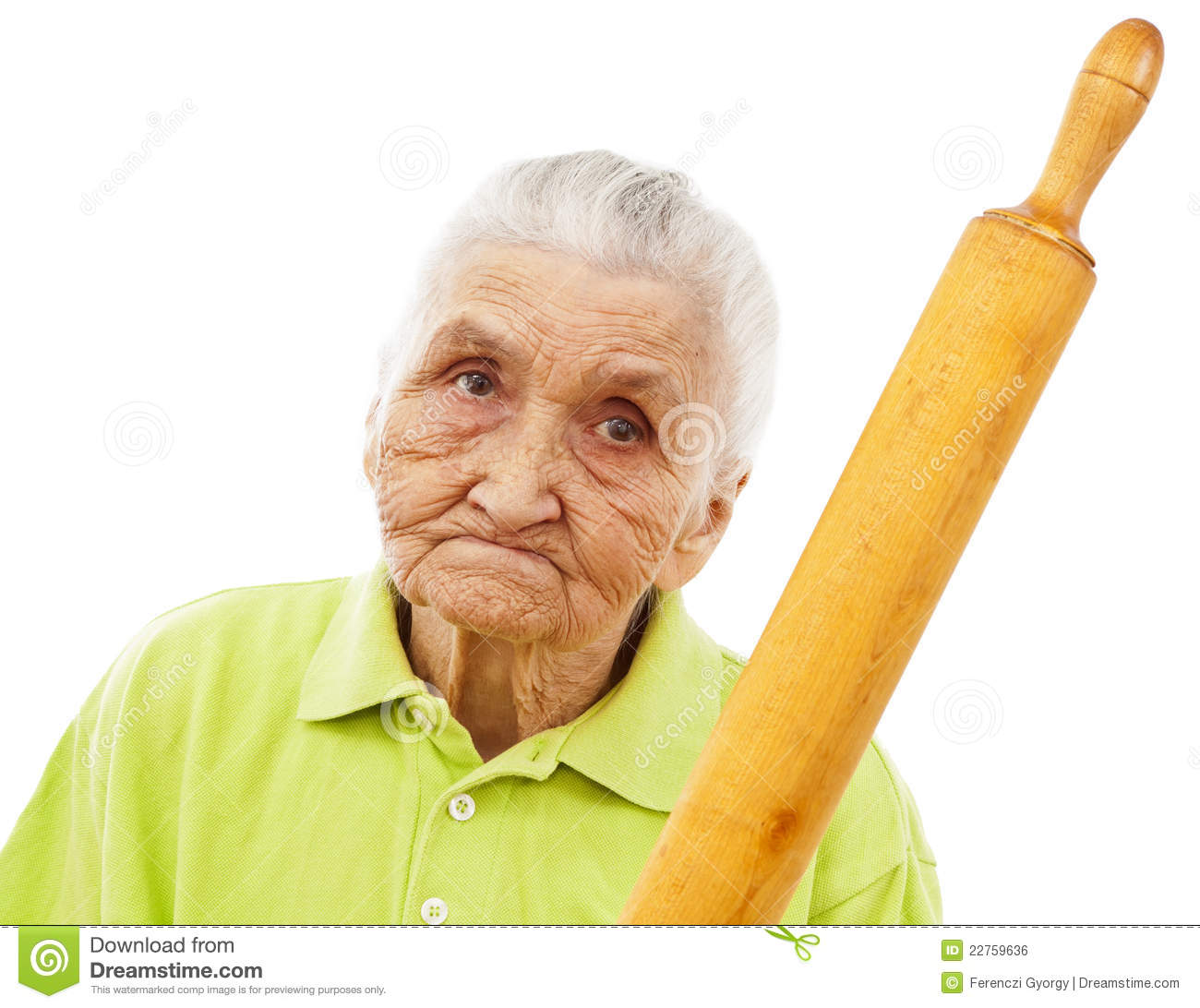 Royalty Free Stock Image  Angry Old Woman Threatening With A Rolling    