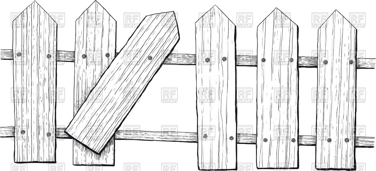 Rural Wooden Fence With Bent Board   Black And White 39754 Download