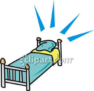 Single Bed With Blue Sheets   Royalty Free Clipart Picture