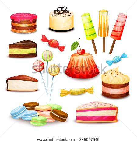 Sweet Food Set With Layered Cake Ice Cream Candy Isolated Vector    