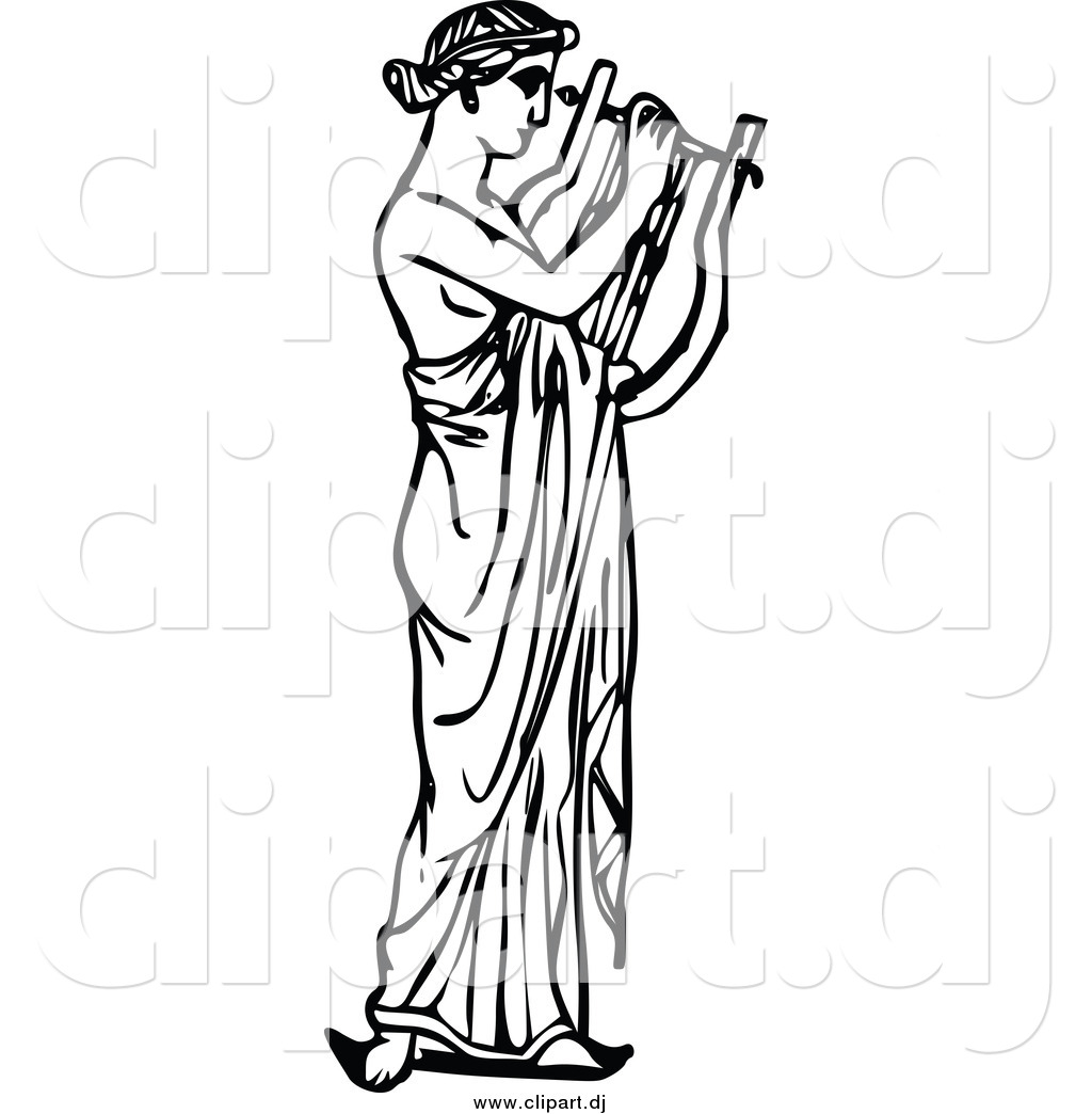 Vector Clipart Of A Black And White Musican Playing A Harp By Prawny