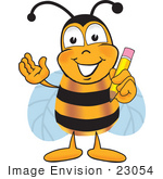 23054 Clip Art Graphic Of A Honey Bee Cartoon Character Holding A