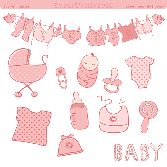 Baby Shower Clip Art   Girl   Eps Vector File Pastel Pink Polka Dot