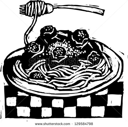 Black And White Vector Illustration Of Italian Spaghetti   Stock