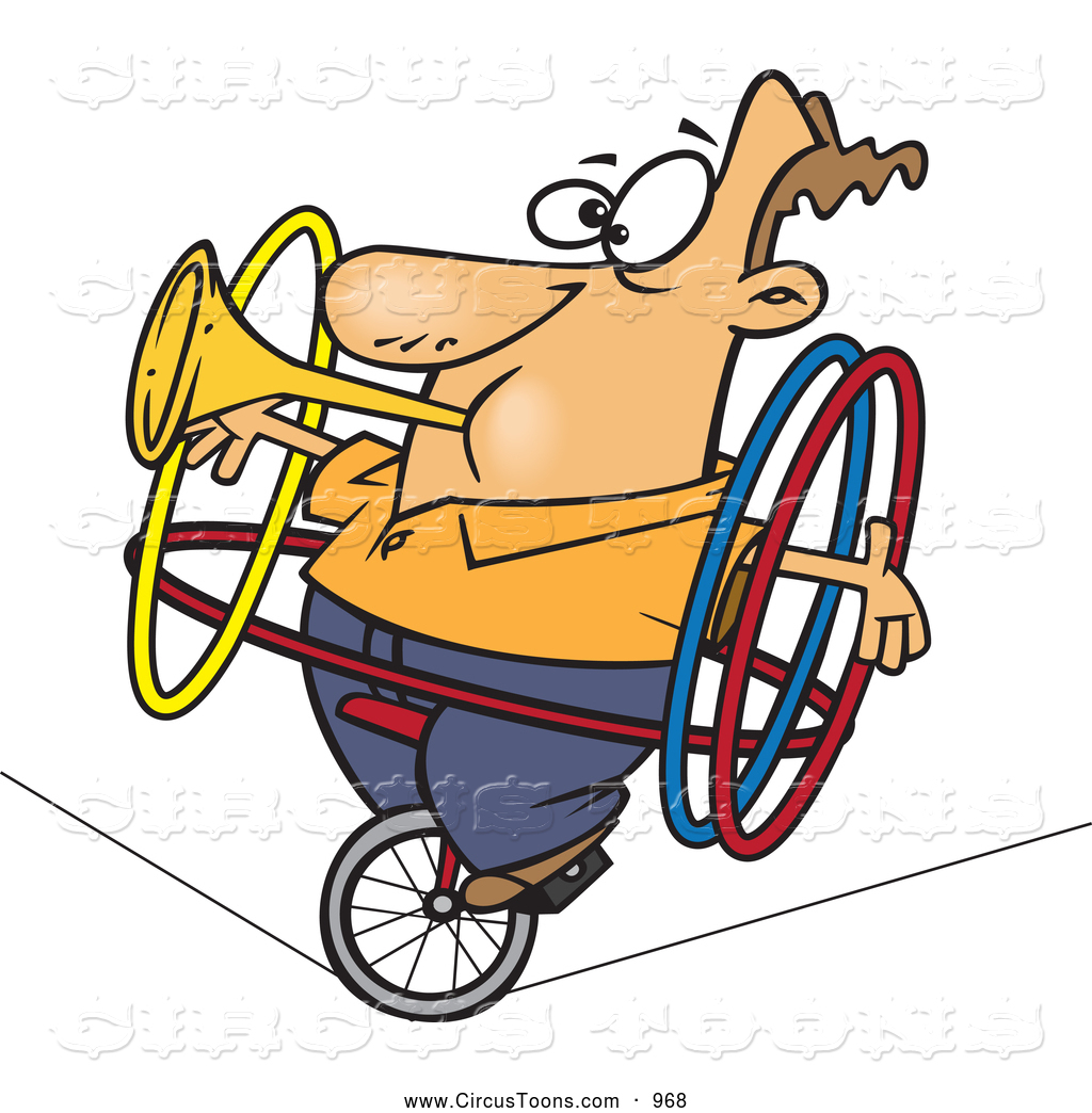 Circus Clipart Of A Cute Talented Man With Hoops And A Horn On A