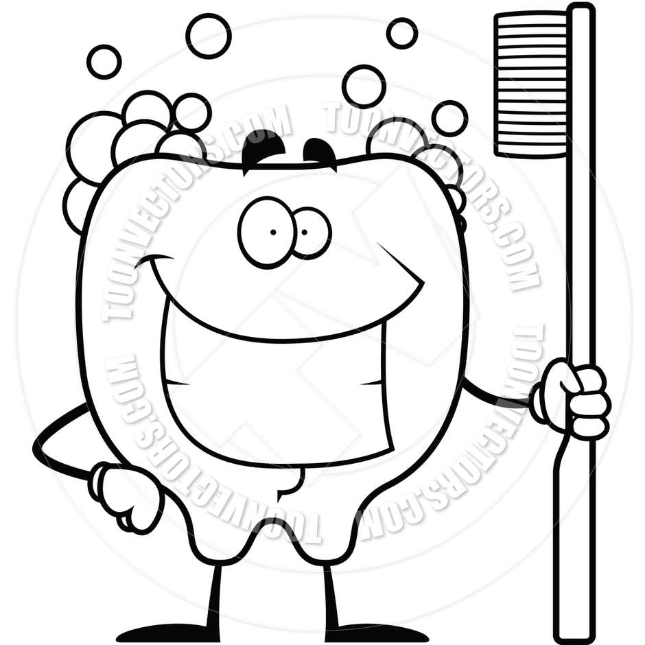 Clean Tooth  Black And White Line Art  By Cory Thoman   Toon Vectors    