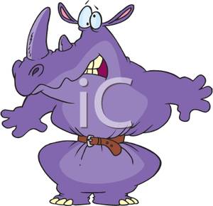 Clipart Image  A Purple Rhino Wearing A Belt That Has Been Cinched Too