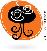 Coffee Table With Two Cups On Orange Background   Vector