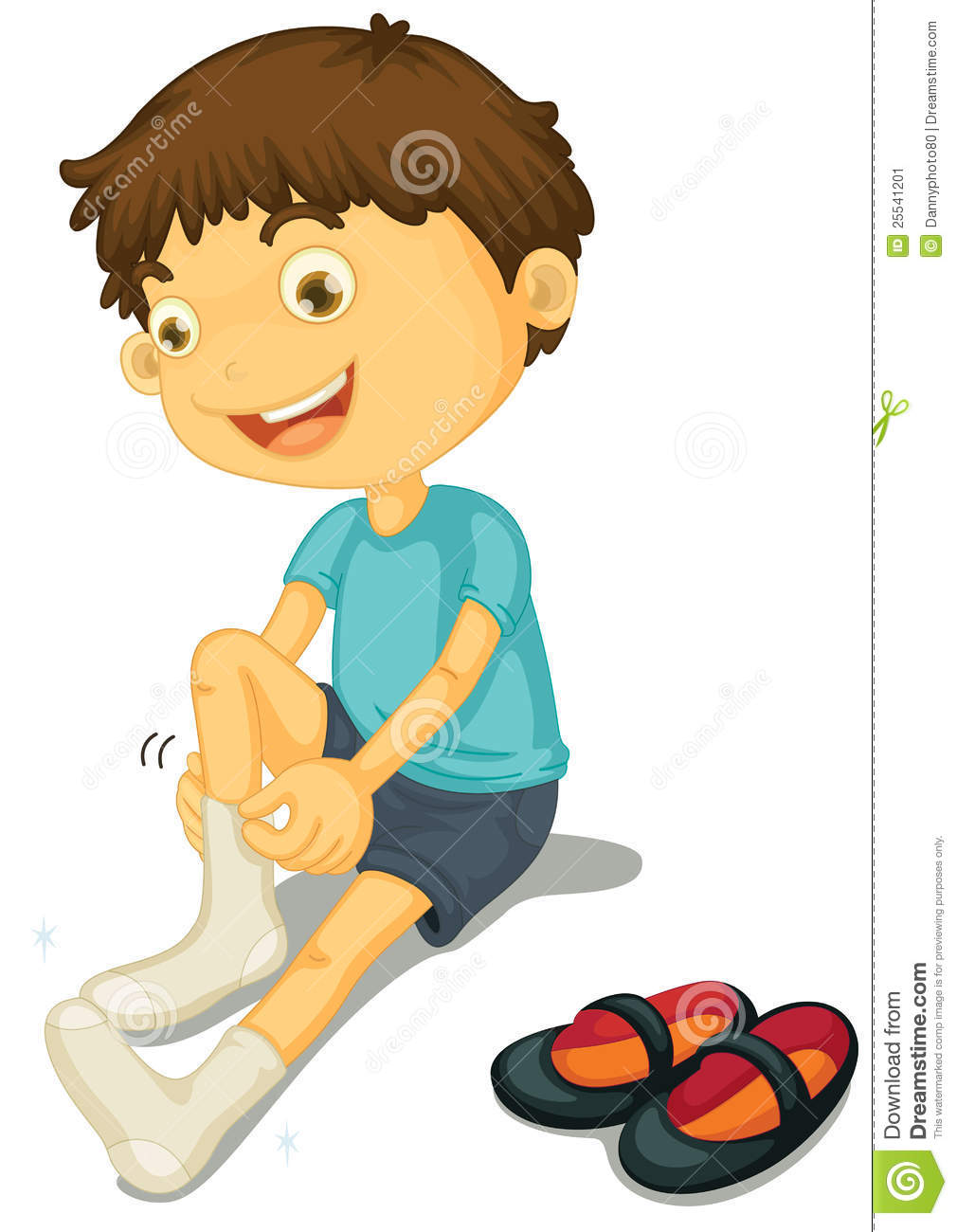 Illustration Of A Boy Putting On Shoes
