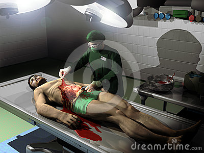 Interior Of An Autopsy Room  The Forensic Scientist Has Opened The    