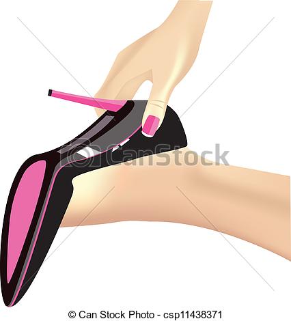 Of Girl Putting On Shoes Over White Csp11438371   Search Clipart
