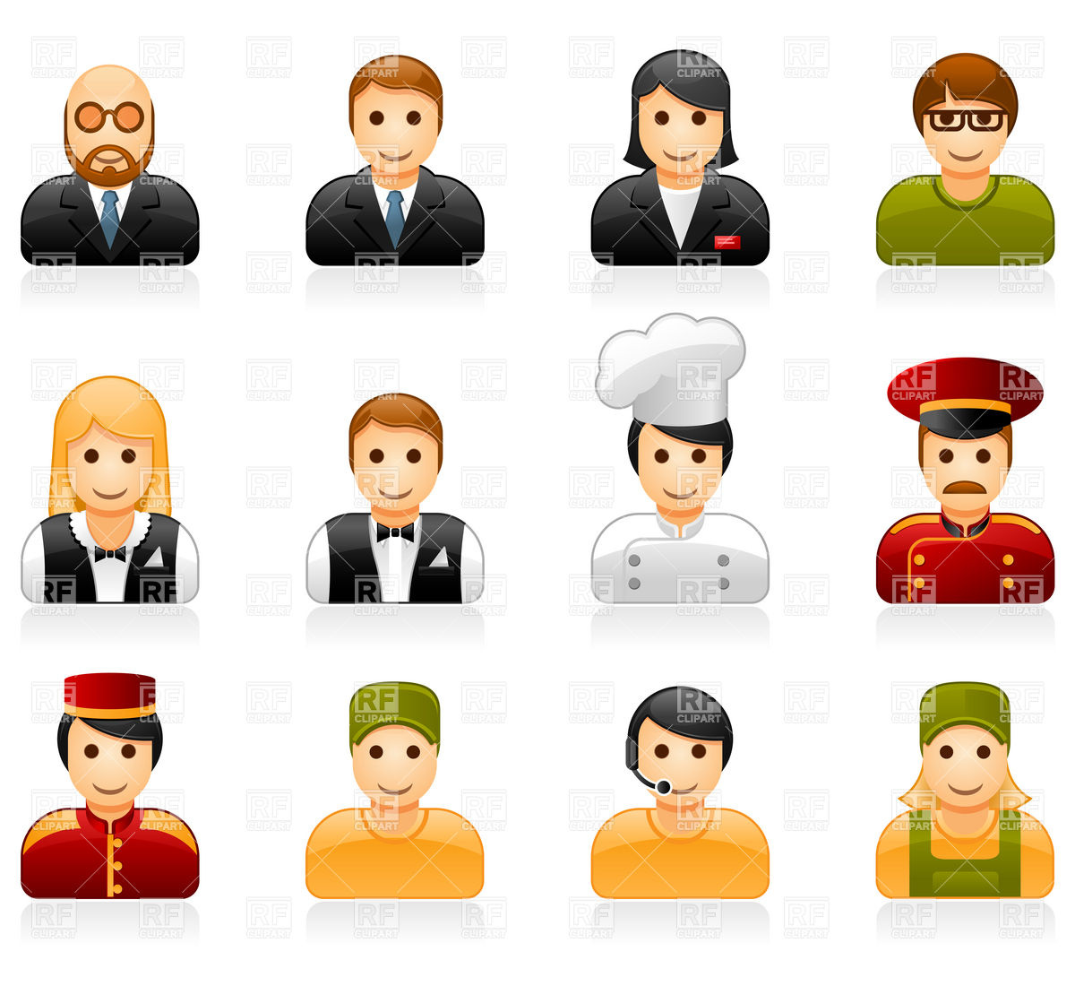     Restaurant Staff Glossy Icon Set Download Royalty Free Vector Clipart