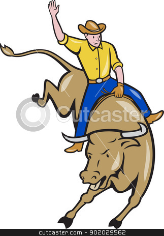 Rodeo Cowboy Bull Riding Cartoon Stock Vector Clipart Illustration Of