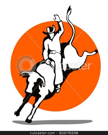 Rodeo Cowboy Bull Riding Retro Stock Vector Clipart Illustration Of