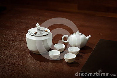 Traditional Asian Tea Set On A Wooden Table Royalty Free Stock Images