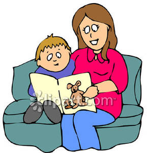     And Son Read A Book Sitting On Couch Royalty Free Clipart Picture