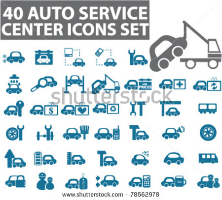 Auto Service Center Icons Signs Vector Illustrations Stock