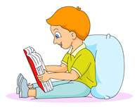 Boy Reading In Bed Sitting Up Against A Pillow