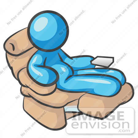 Clip Art Graphic Of A Sky Blue Guy Character Relaxing In A Recliner