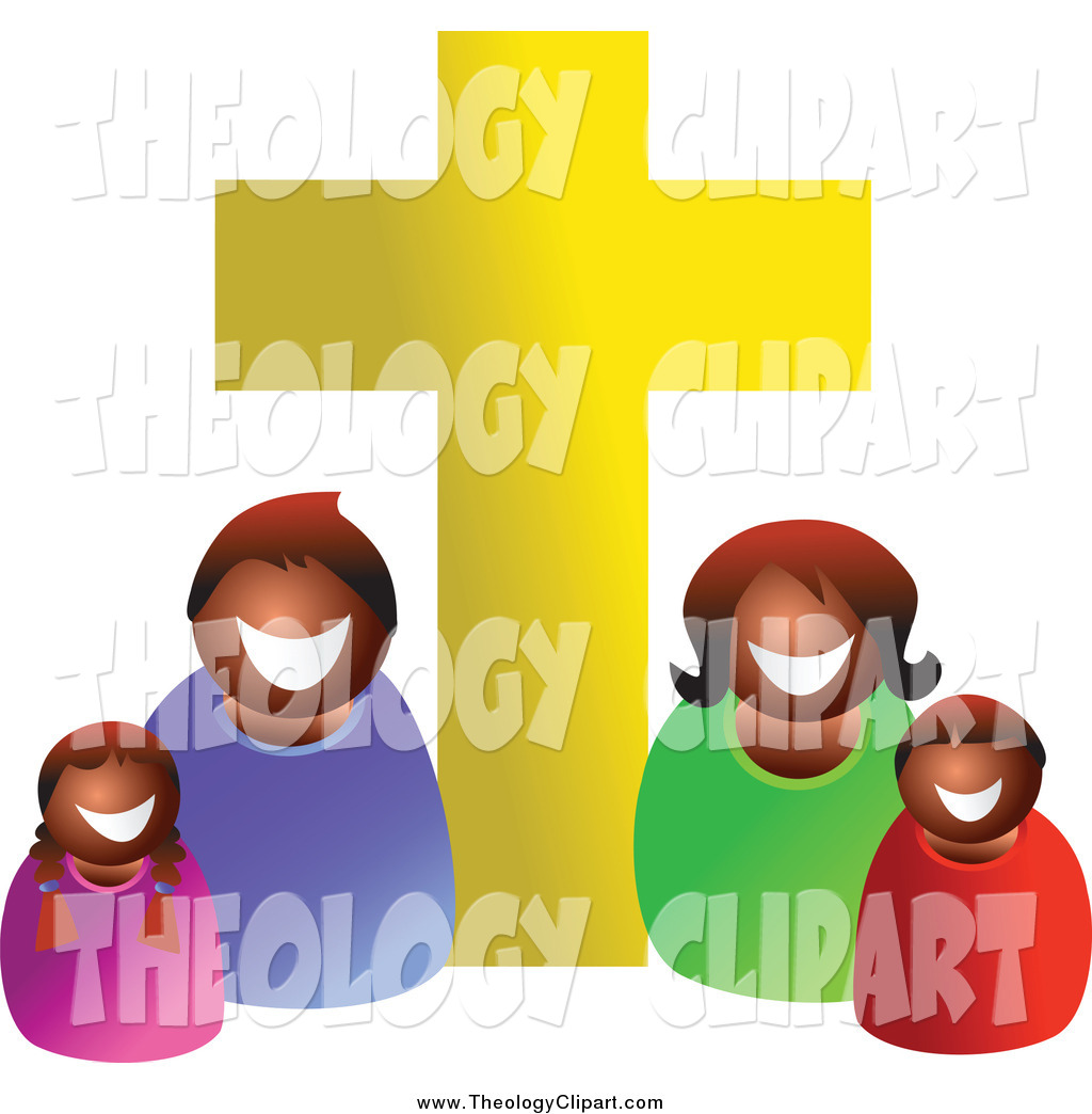 Clip Art Of A Happy Black Or Hispanic Family Under A Christian