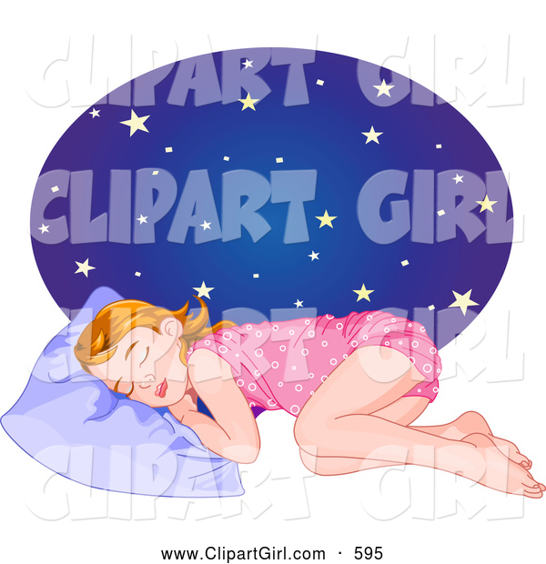 Clip Art Of A Tired Little Girl In Her Pajamas Sleeping At A Starry
