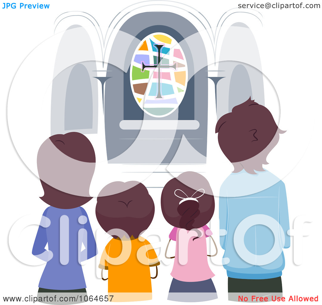 Clipart Christian Family In Church   Royalty Free Vector Illustration