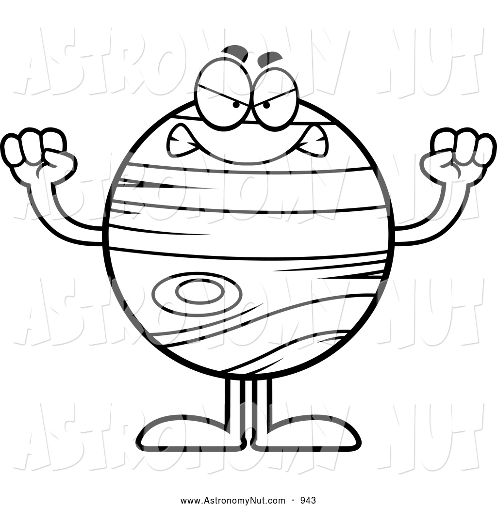 Clipart Of A Black And White Angry Planet Jupiter