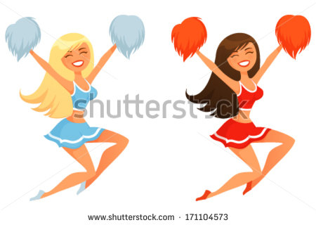 Funny Cartoon Illustration Of Jumping Cheerleader Girls   Stock Vector