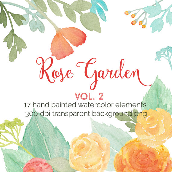 Rose Clipart Watercolor Roses Garden Yellow Roses Invitation    
